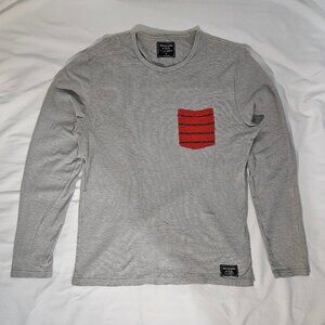 Abercrombie & Fitch - Men's Long-Sleeve Striped Pocket Tee Grey Medium